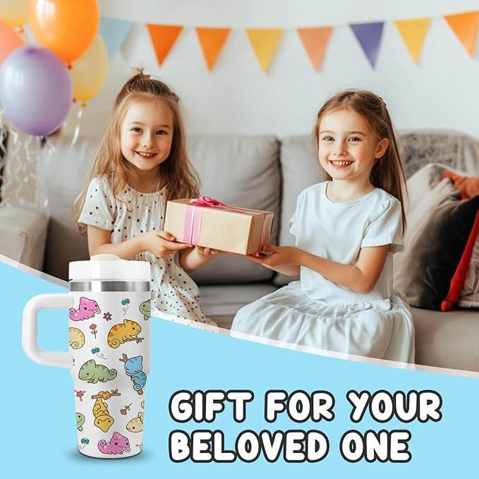 Axolotl Gifts for Kids - 14oz Cute Kids Axolotl Tumbler with Handle and Straw, Stainless Steel Insulated Water Cup, for Sport, School, Travel - Axolotl Lovers Gift for Children Birthday Gift Cup(1pc) - Bloomnest