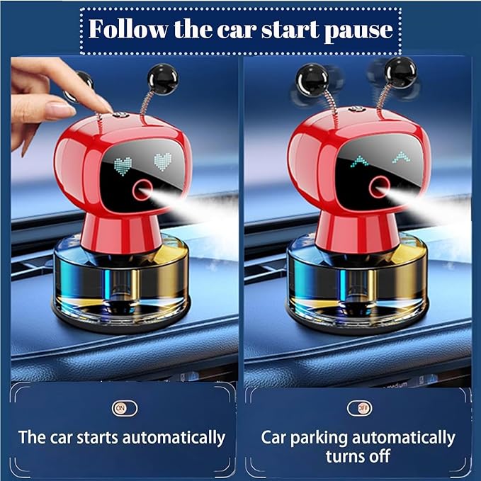 Robot Intelligent Aromatherapy Machine, Smart Cute Robot Car Air Freshener - Fine Spray/Fillable/Four-Gear Adjustment/Vibration Sensing/On-Off/Large Capacity Long-Lasting Fragrance/Red-V2(Hilton) - Bloomnest