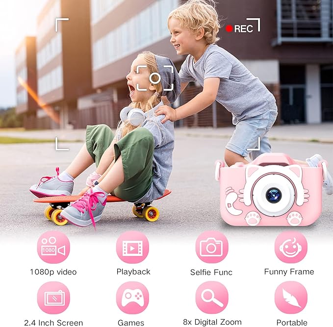 Goopow Kids Camera Toys for 3-8 Year Old Girls Boys,Children Digital Video Camcorder Camera with Cartoon Soft Cover, Best Chritmas Birthday Festival Gift for Kids - 32G SD Card Included - Bloomnest