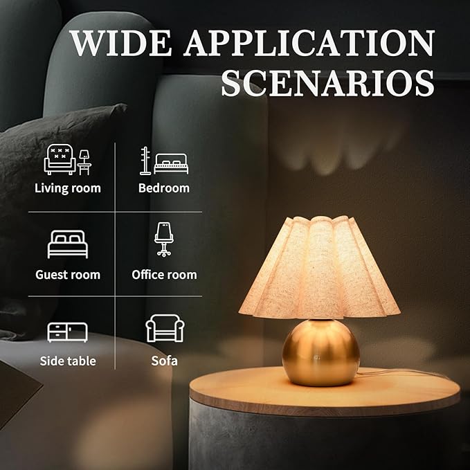 Gold Small Touch Control Table Lamp for Bedroom, Brass Gold Bedside Lamps for Nightstand, Cute Mini Small Table Lamps for Small Spaces with Scalloped Shade for Kitchen Counter, Bookshelf, Living Room - Bloomnest