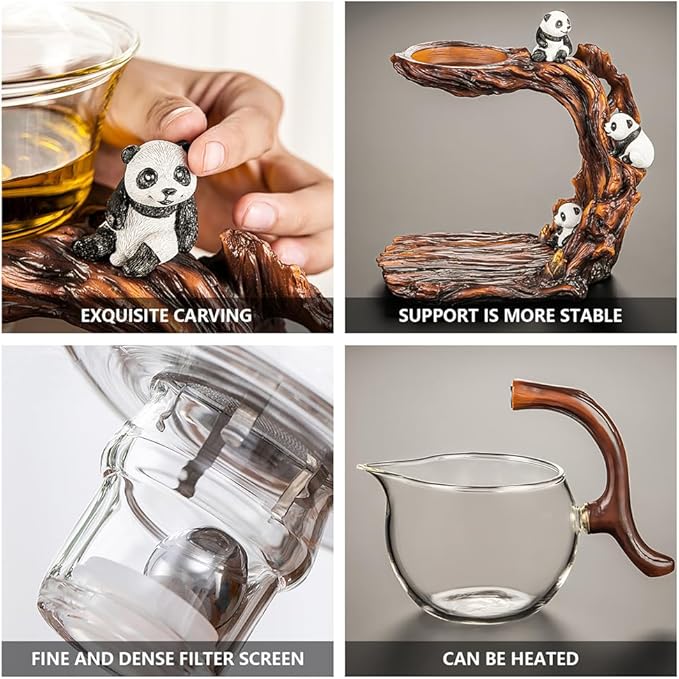 Lazy Kungfu Drip TeaPot, Heat Resistant Tea Set, Semi-Automatic Glass Teapot Suit for Magnetic Water Flow Wooden Glass Teapot Set