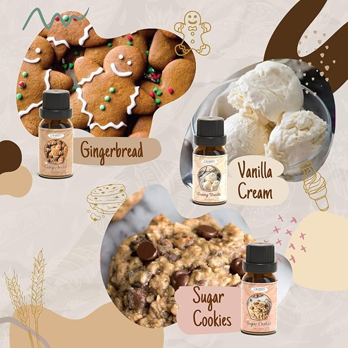 SALUBRITO Bakery Fragrance Oils Set, Premium Essential Oils Set for Candle, Soap Making, Diffuser - Pumpkin Pie, Chocolate Cupcake, Snickerdoodle, Gingerbread, Creamy Vanilla, Sugar Cookies - Bloomnest