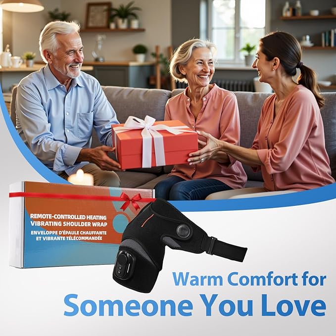 Cordless Shoulder Heating Pad with Magnetic Detachable Remote Control - Heated Massager Shoulder Brace for Pain Relief with 5 Vibration Modes & 5 Heating Levels, Gift for Men Women, Black - Bloomnest