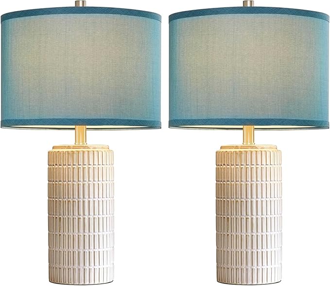 23" Modern Ceramic Nightstand Table Lamps Set of 2, Nautical Lamps for Bedroom Bedside, Side Table Lamps for Living Room, Dining Room, Office, 2 LED Bulbs Included (Blue) - Bloomnest