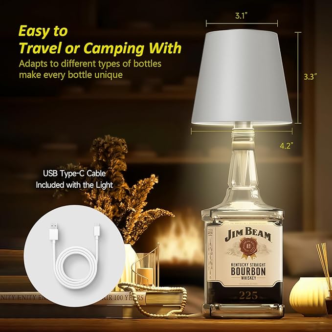 2025 New Wireless Bottle Lamp - LED Bottle Lights for Liquor & Wine Bottles, Cordless Lampshade, Whiskey Bottle Top Light, Bottle Stopper Night Light Kit, Rechargeable 3-Tone Touch-Dimmable - Bloomnest