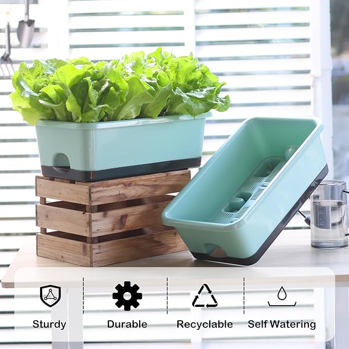 Window Box Planter 6 Pcs, 18 Inches Rectangle Flower Pots with Drainage Holes and Trays, Vegetable Planters for Windowsill Patio Garden Balcony Home Porch Yard Indoor Outdoor (Green, 18*10*6 inch) - Bloomnest