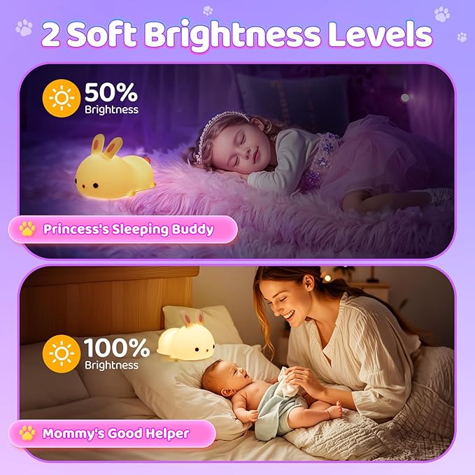 One Fire Bunny Toys for Kids Night Light for Kids, 16 Colors Cute Lamp, Soft Silicone Baby Night Light, 1200mAh Portable Dimmable Touch Lamps, Kawaii Room Decor, Christmas Gifts for College Girls - Bloomnest