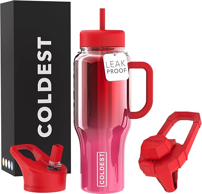 Coldest Tumbler with Handle and Straw - 100% Spill Proof Tumbler with Straw (3 Lids) - Stainless Steel Insulated Leakproof Tumblers for Women & Men - 36 oz (Strawberry Nova) - Bloomnest
