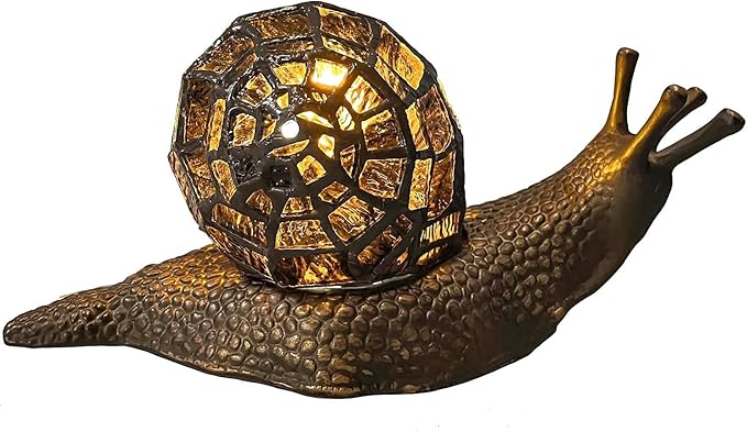 Bieye L10980 Land Snail Tiffany Style Stained Glass Accent Table Lamp for Home Decoration (Amber, 10" D x 5" W x 5" H) - Bloomnest