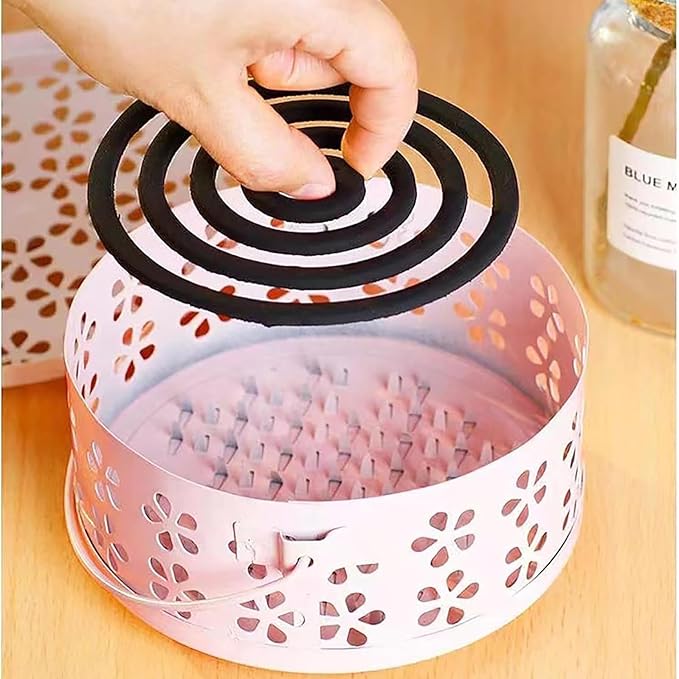 1pcs Mosquito Coil Holder Retro Incense Coils Holder Portable Incense Burner Holders with Handle for Home Camping Indoor Outdoor Patio (Pink) - Bloomnest