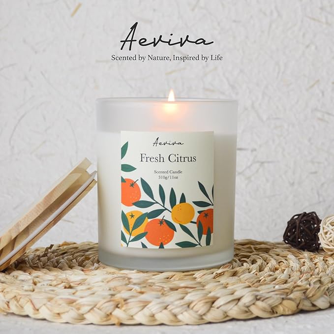 Fresh Citrus Scented Candle, 11oz 60 Hour Burn, Natural Soy Wax with Thick Cotton Wick, Highly Scented Aromatherapy Candle for Stress Relief & Meditation, Gifts for Women & Men - Bloomnest
