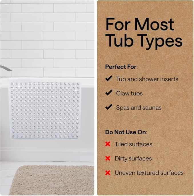GORILLA GRIP Patented Bath Tub Shower Mat, 2 Pack, Machine Washable Bathtub Floor Liner Mats, Suction Cups and Drain Holes to Keep Tubs Clean, Soft on Feet, Bathroom Essentials, 35x16 Inch, Clear - Bloomnest