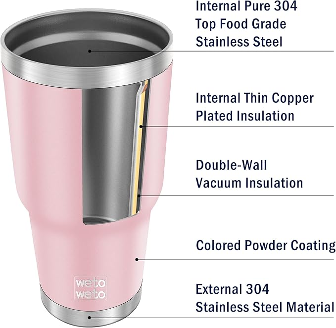 WETOWETO 30oz Tumbler, Stainless Steel Vacuum Insulated Water Coffee Tumbler Cup, Double Wall Powder Coated Spill-Proof Travel Mug Thermal Cup for Home Outdoor (Ice Pink, 1 Pack)