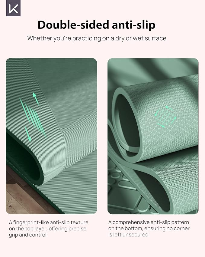 KEEP Yoga Mat, 32" Extra Wide Exercise Mat with Strap for Men and Women, 7mm Thick Double-Sided Non-Slip Eco-friendly Yoga Mat for Pilates, Workout and Fitness - Bloomnest