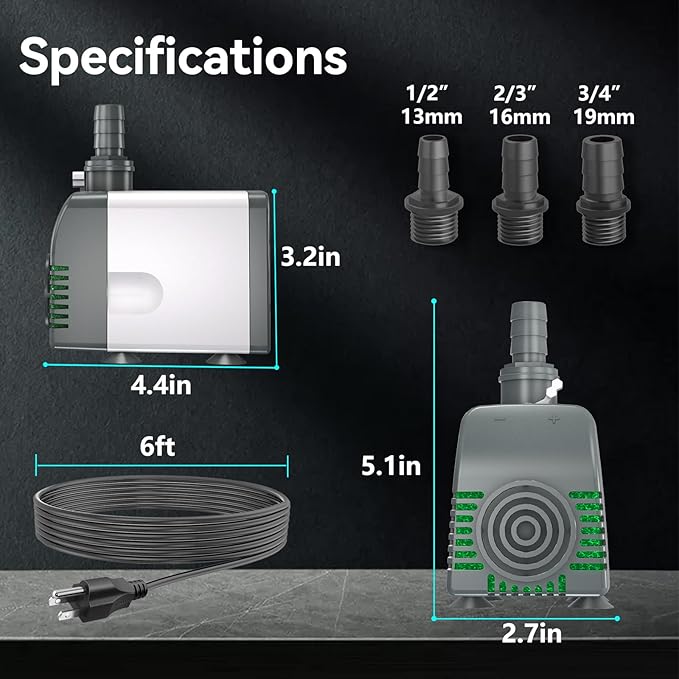 540GPH Submersible Water Pump - Fountain pumps with Auto Shut Off, Adjustable Flow & Ultra-Quiet for Fountains, Ponds, Aquariums, Fish Tank, and More - Bloomnest