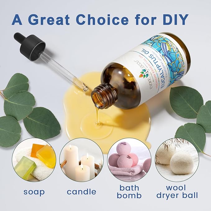EVOKE OCCU Eucalyptus Essential Oil for Diffuser, Aromatherapy, Shower, Clear Breath, Add to Body Wash, Soap and Candle Making - 4 Fl Oz - Bloomnest