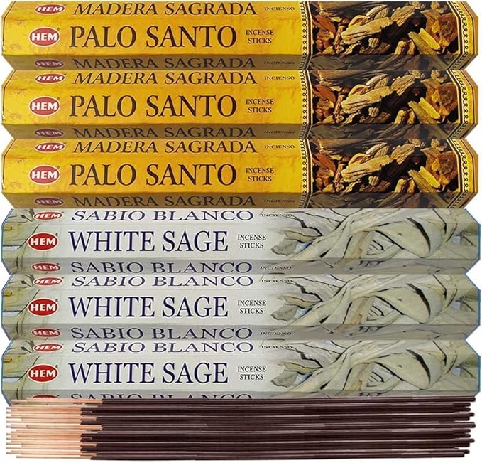 White Sage Incense Sticks and Hem De Palo Santo Incense Sticks with Incense Holder Bundle for Smudging Smudge kit Natural Inciensos Aromaticos Home Fragrance