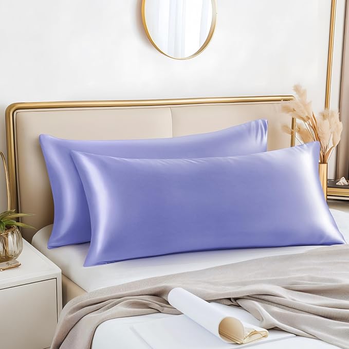 BEDELITE Satin Body Pillow Cover 2 Pack, Super Soft and Cooling Body Pillow Pillowcase for Hair and Skin, Breathable Silky Full Long Pillowcase Cover(20"x54", Lilac) - Bloomnest
