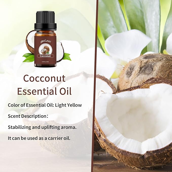 yethious Vanilla Coconut Essential Oil Set Coconut Oil Organic Vanilla Essential Oils for Soap Making, Diffuser, Skin Hair Care - 2 x 10ML - Bloomnest