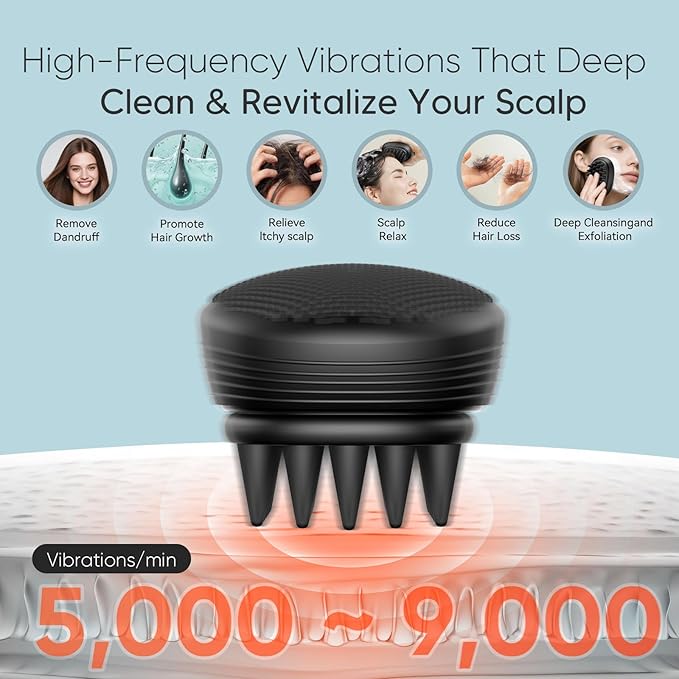 EKZ Sonic Vibrating Scalp Massager Shampoo Brush: Electric Silicone Hair Scrubber for Deep Scalp Clean, Dandruff Removal, Exfoliation, Stress Relief & Hair Growth –Suitable for Women, Men, Kids & Pets EKZ