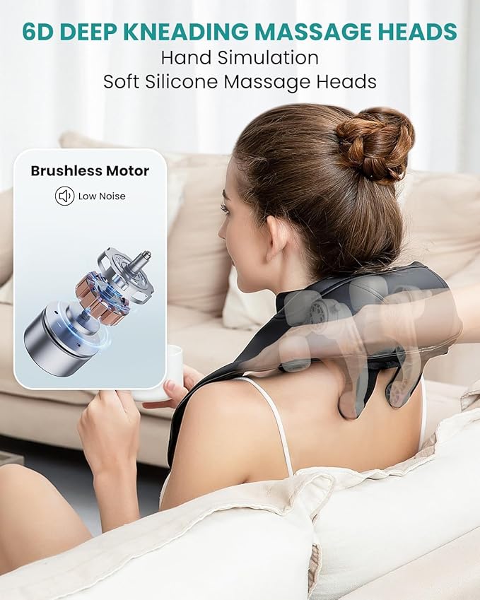 Nekteck Neck Massager, Cordless 6D Shiatsu Neck and Back Massager, Neck Massager for Pain Relief Deep Tissue, Ideal Gift for Men and Women, Ideal for Home, Office and Car, with Heat, Black - Bloomnest
