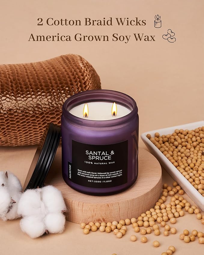 M&SENSE Santal Spruce Christmas Scented Candle, 11.6oz 70 Hours Burn Non Toxic Natural Soy Wax, 2 Cotton Wick Candle for Winter Holiday Housewarming Gifts for Family Friends Teachers - Bloomnest