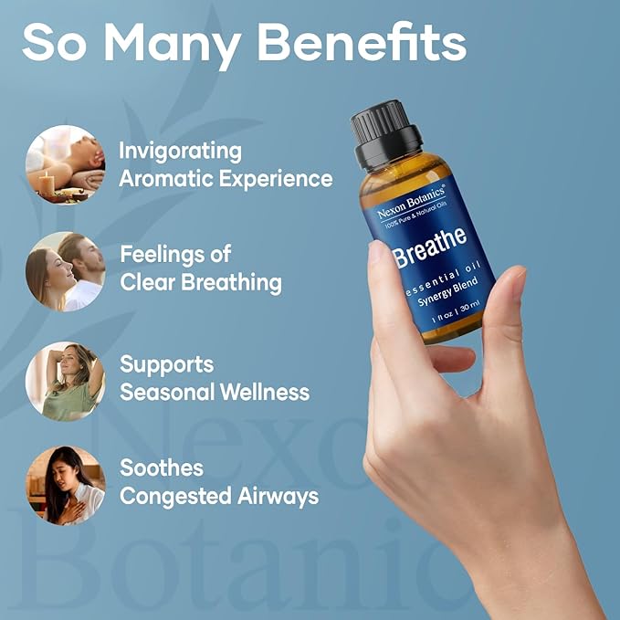 Breathe Essential Oil Blend 30 ml - Breath Sinus Relief with Menthol Oils - for Humidifiers, Diffusers, and Aromatherapy - Nexon Botanics (Pack of 2) NexonBotanics