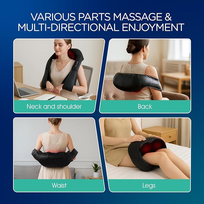 VOYOR-HEALTH Shiatsu Neck and Back Massager, Electric Deep Tissue 4D Kneading Massage with Heat for Shoulder, Lower Back, Leg and Body Muscle Pain Relief, Home & Office Use(Dark Black)
