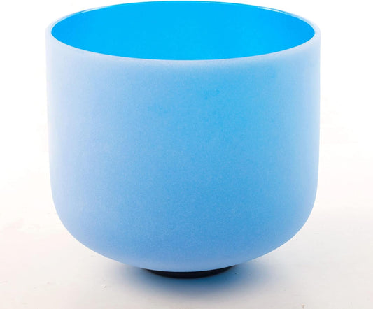 Leize Crystal Singing Bowl 432hz G Note Throat Chakra Blue 8" with Suede Striker