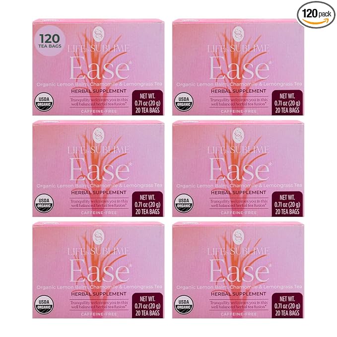 Life by Sublime - Organic Teas - Premium Brazilian Harvest, Naturally Caffeinated or Non-Caffeinated - Supports Digestion, Immune Health, Calmness, Relaxation - 20 Tea Bags (120 Tea Bags, Organic Lemon Balm Chamomile Tea) - Bloomnest