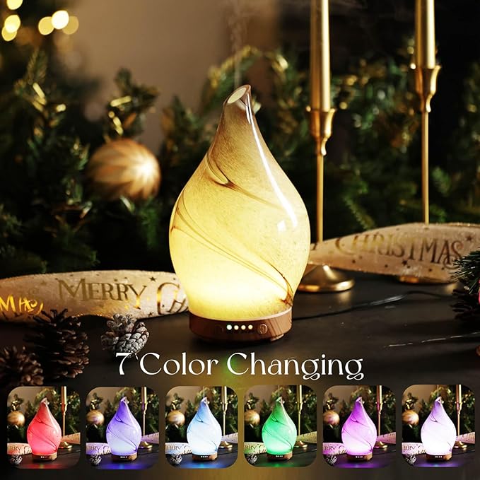 Porseme 150ml Essential Oil Diffuser Glass Color Changing Aroma Air Diffusers Aromatherapy Ultrasonic Cool Mist Humidifier 6 Running Hours Waterless Auto-Off for Sleeping, Yoga, Office, Spa (Desert) - Bloomnest