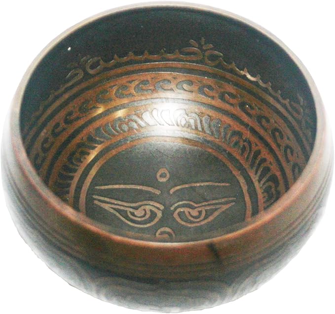 3376 SB Tibetan Auspicious Symbol Singing Bowl Set ~ Mallet Cushion Meditation Chakra Healing Prayer Yoga Mindfulness (SB-3376-E) - Bloomnest