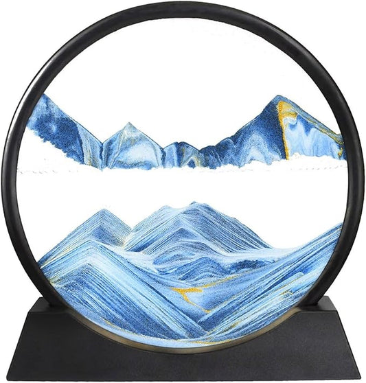 BGFJYUK Moving Sand Art Picture in Motion, Round Tempered Glass 3D Deep Sea Sandscapes with Display Flowing Sand Frame for Relaxing Desktop Home Office Work Décor for Kids Adults （Blue, 7inch - Bloomnest