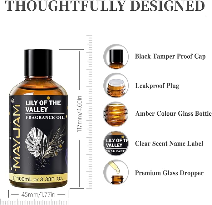 Lily of the Valley Fragrance Oil, MAYJAM 3.38FL.OZ Essential Oils for Diffusers for Home, Long Lasting Scented Oils for Soap Candle Making - 100ML MAYJAM