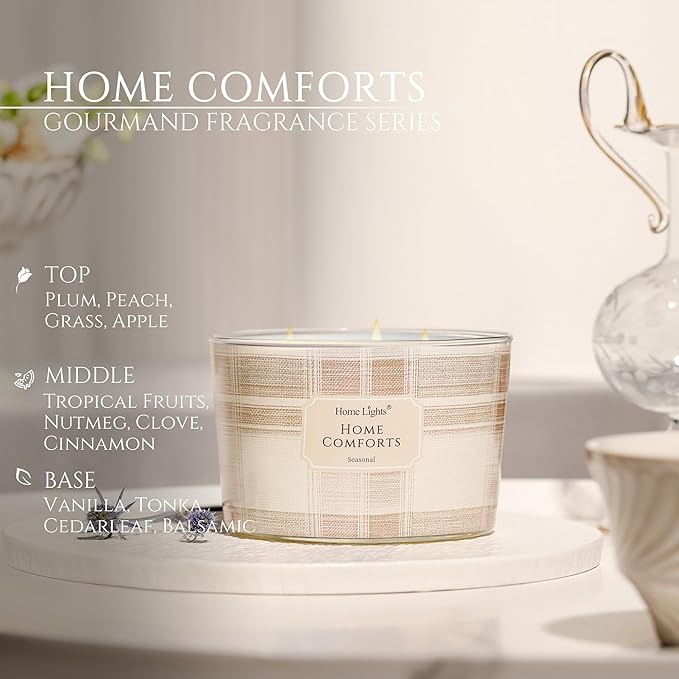 HomeLights Home Comforts Scented Candles | 18oz Soy Candles Rustic Modern 4-Wick Large Candle Jars | Ideal Candle Gifts for Events, Home Decor Stress, Relief & Relaxation - Bloomnest