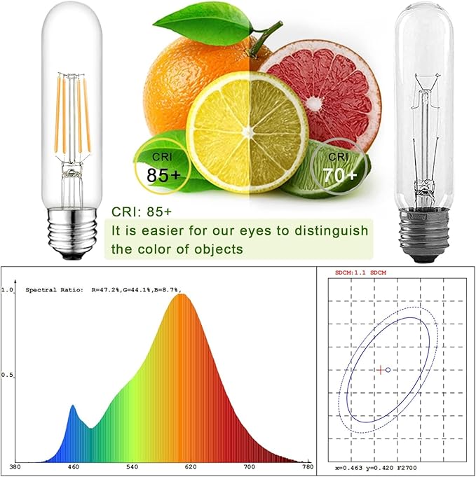 5 Inch Edison Bulb, 6000K Cool White E26 Led Bulb 6W Dimmable, 800LM T10 T9 Bulb Clear Glass Tubular Light Bulbs, AC 120V Equal 80 Watt Bulbs for Chandelier Pendant Wall Light - 6Pack - Bloomnest