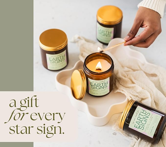 Pisces, Cancer, Scorpio Gifts for Women - 4Pack Wood Wick Candles, 6oz Small Candles Set for Women. Zodiac Astrology Birthday Spiritual Gifts, Natural Soy Wax - Bloomnest