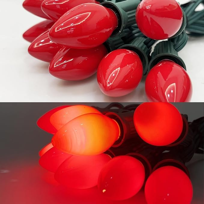 SUNSGNE 25 Pack C7 LED Red Replacement Christmas Light Bulbs, 0.6W LED Night Light Bulbs for Christmas Indoor Outdoor Patio String Lights, C7/E12 Candelabra Base - Bloomnest