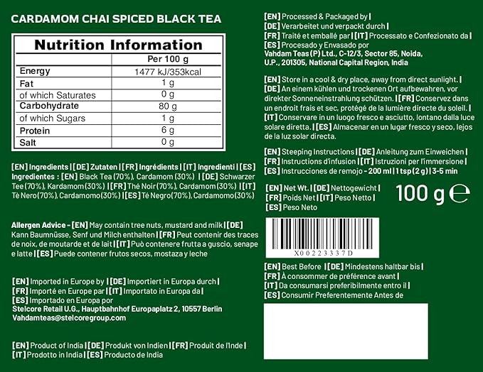 VAHDAM, Cardamom Chai Tea Loose Leaf (50 Cups,3.53 oz)  India's Traditional Cardamom Tea | Spiced Chai Tea | Brew Hot, Iced Or Chai Latte/Masala Chai | Whole Loose-Leaf, Vacuum Sealed - Bloomnest