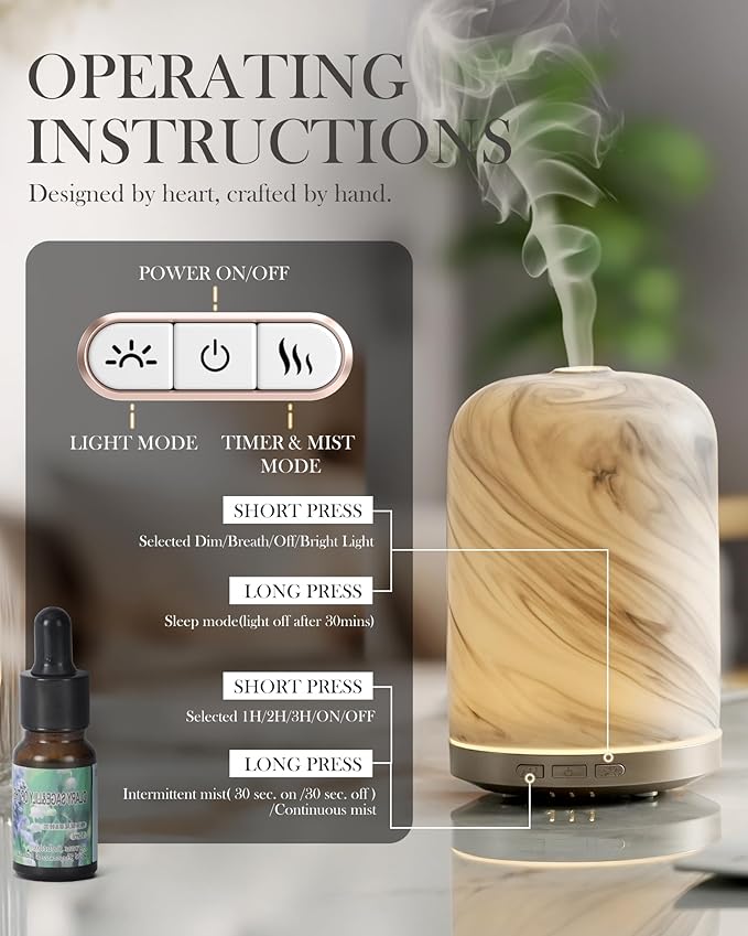 Essential Oil Diffuser – 2.4MHz Ultrasonic Aromatherapy Diffuser, Health Night Light, Timer & Auto Shut-Off, BPA-Free, 120ml Aroma Diffuser for Home, Office, Spa, Yoga, Hotel - Bloomnest