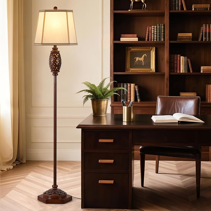 Luvkczc Vintage Floor Lamp - Brown Carved Resin with Hollow Light Design, Rustic Standing Lamp for Living Room, Bedroom, Study(Bulb Included) - Bloomnest