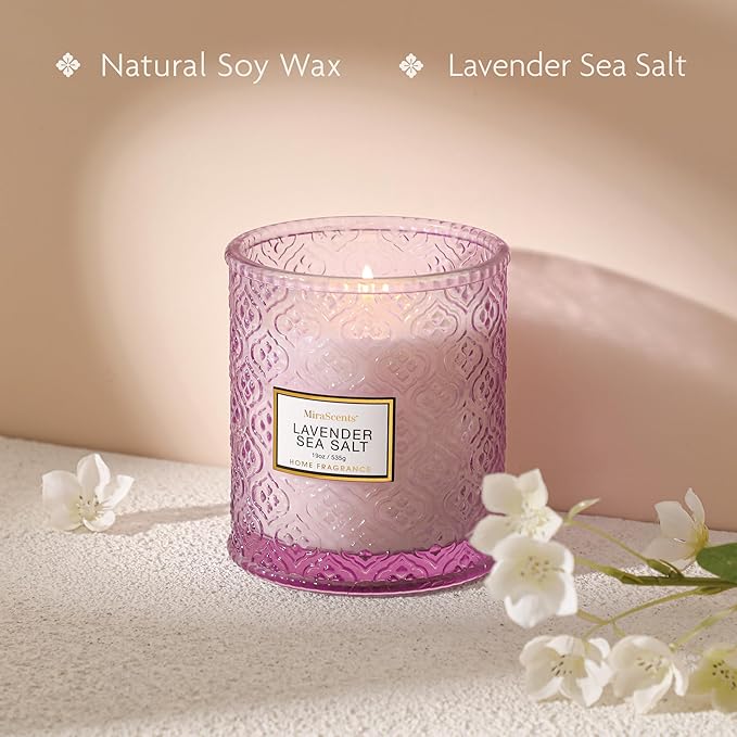 Lavender Sea Salt Scented Candles, 19oz Candles Gifts for Women, Purple Luxury Large Decorative Candles in Glass, Natural Soy Wax for Home - Bloomnest