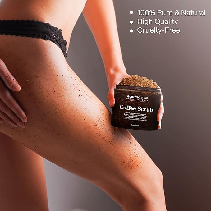 MAJESTIC PURE Arabica Coffee Scrub - All Natural Exfoliating Body Scrub for Skin Care, Stretch Marks, Acne & Cellulite, Reduce the Look of Spider Veins, Eczema, Age Spots & Varicose Veins - 10 Ounces - Bloomnest