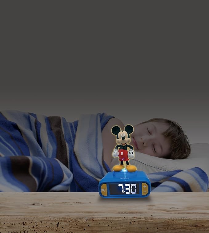 LEXiBOOK, Disney Mickey, Mickey Nightlight Alarm Clock, Sounds and Melodies, LCD Backlit Screen, Luminous, Snooze, Blue, RL800MCH - Bloomnest