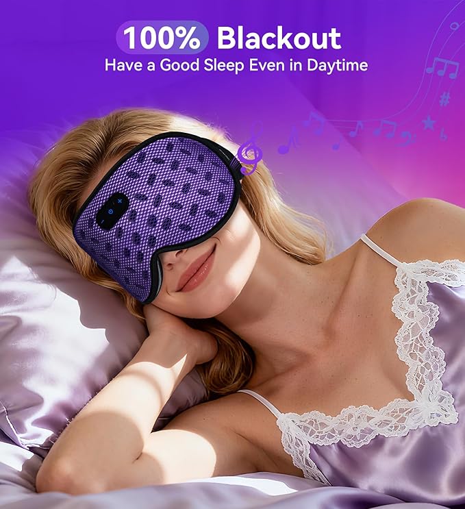 Sleep Eye Mask Bluetooth Headphones - 3D Contoured Zero Pressure Sleeping Masks 100% Blackout Eye Cover Breathable Sleeping Mask for Side Sleepers Wireless Earphone Ear Muff Headband Women Men Gift - Bloomnest