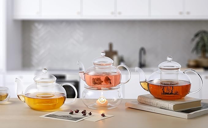 CnGlass 33.8oz Glass Teapot with Removable Infuser,Stovetop Safe Tea Kettle,Blooming & Loose Leaf Tea Pot - Bloomnest