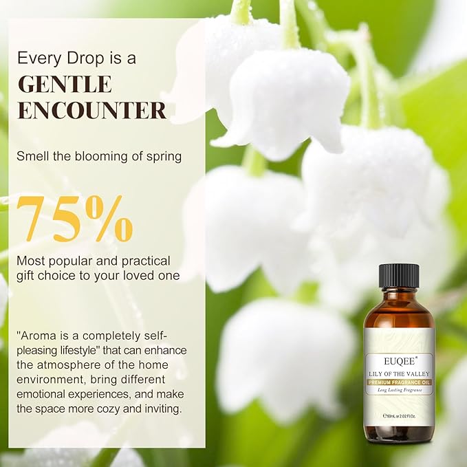 EUQEE 60ML Lily of The Valley Fragrance Oil Premium Essential Oil with Glass Dropper for Diffuser, Soap Candle Making - 2.02 Fl oz - Bloomnest