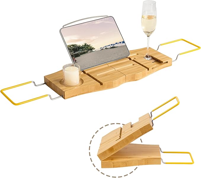 Bamboo Bathtub Tray Expandable Bathroom Tray for Home Spa Relaxation, Wooden Tray Caddy for Bathtub, Bamboo Bathtub Caddy as Unique Housewarming, Birthday, Wedding Shower Gifts. - Bloomnest