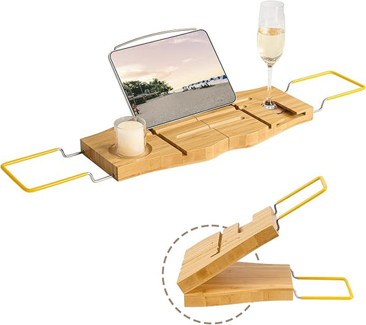 Bamboo Bathtub Tray Expandable Bathroom Tray for Home Spa Relaxation, Wooden Tray Caddy for Bathtub, Bamboo Bathtub Caddy as Unique Housewarming, Birthday, Wedding Shower Gifts. - Bloomnest