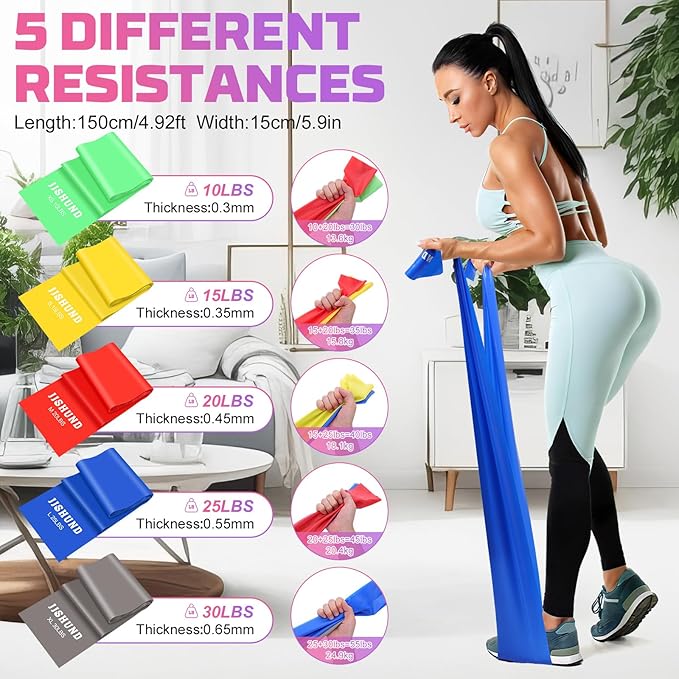 5 Pcs Resistance Bands, Professional Exercise Bands Elastic Stretch Bands for Fitness Yoga Pilates Stretching Strength Training, Workout Bands for Women and Men Home Gym - Bloomnest